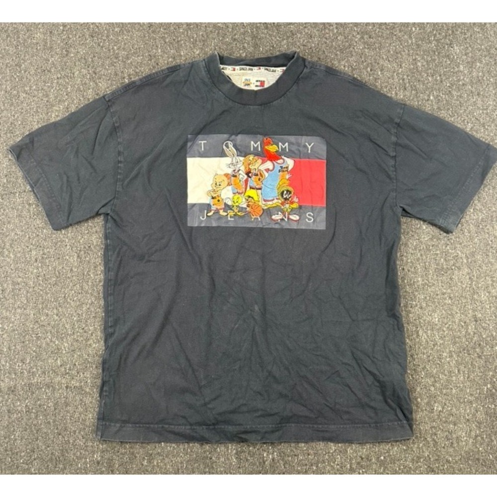 Vntg Tommy Hilfiger x Space Jam Mens T-Shirt Blue Bugs Bunny Tweety Bird Size L